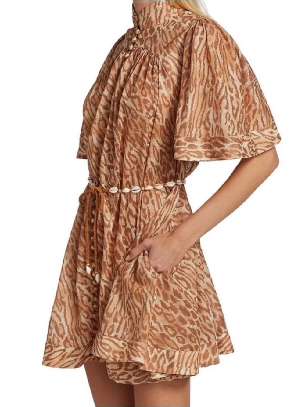 ZIMMERMANN Tropicana Flutter Sleeve Mini Dress in Leopard Size:1 US:6 - Picture 3 of 16